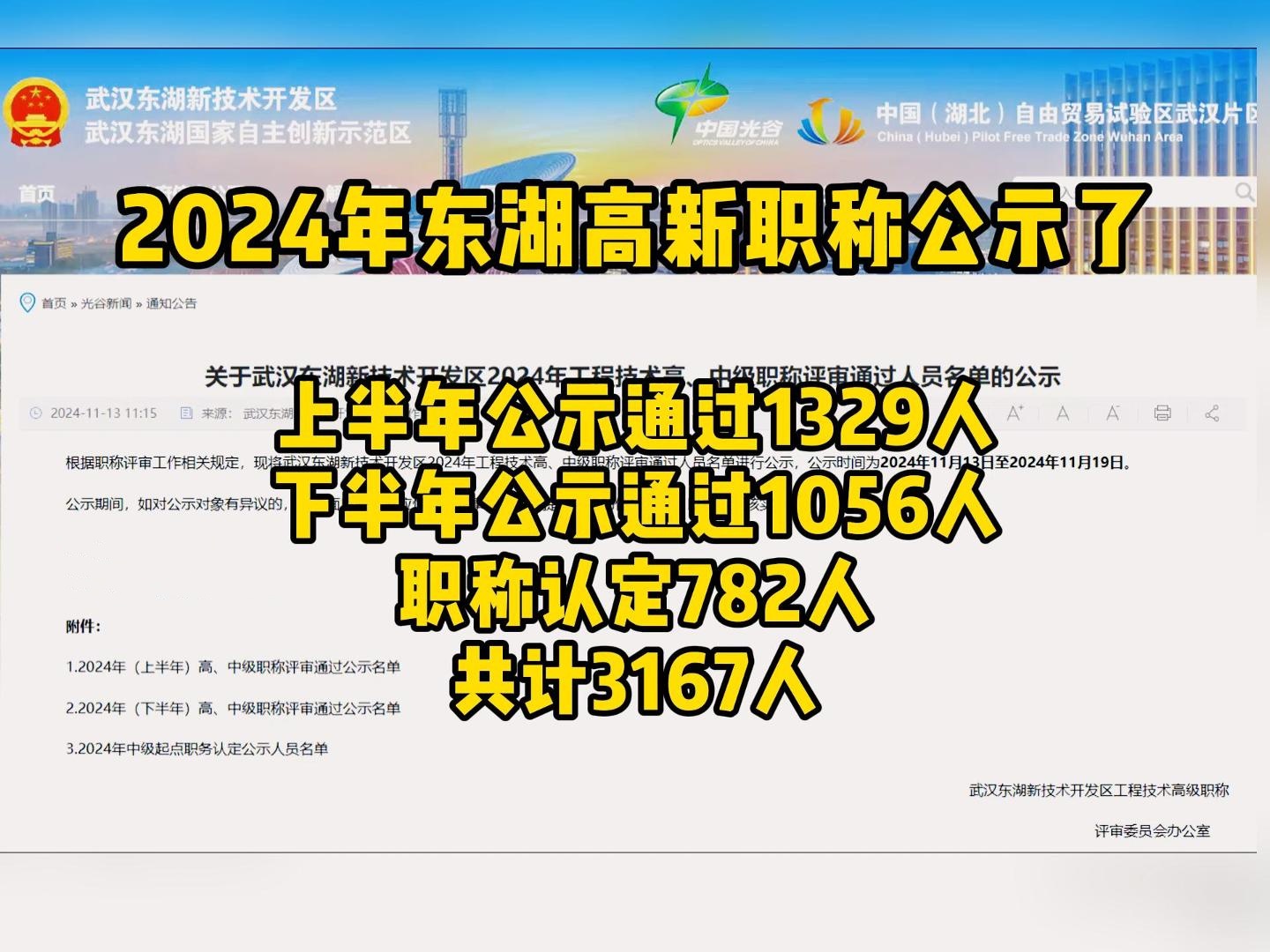 2024年东湖高新中级、高级职称公示了