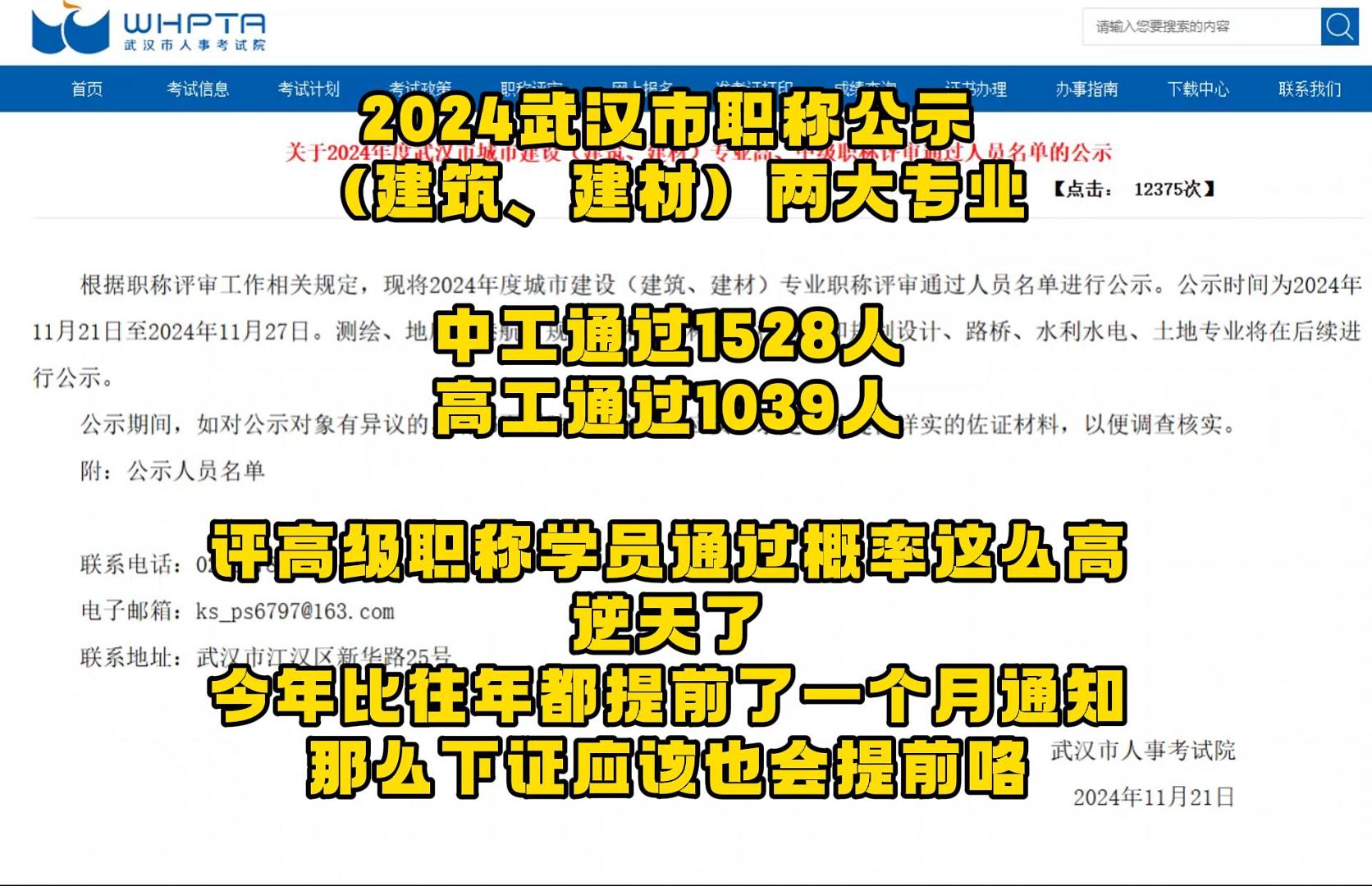 2024年武汉市职称（建筑、建材）两大专业公示了